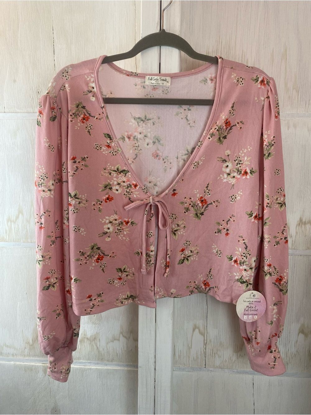 Floral Tie-Front Pink Blouse 1X Full Circle Trends Cottage Core Ballet Coquette